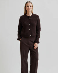 Second Female Andrea Rib L/S Cardigan - Chocolate Plum