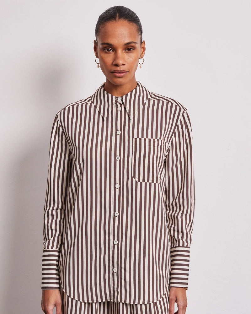 Vivere Lois Oversized Shirt - Brown/Cream Stripe