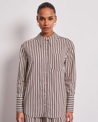 Vivere Lois Oversized Shirt - Brown/Cream Stripe