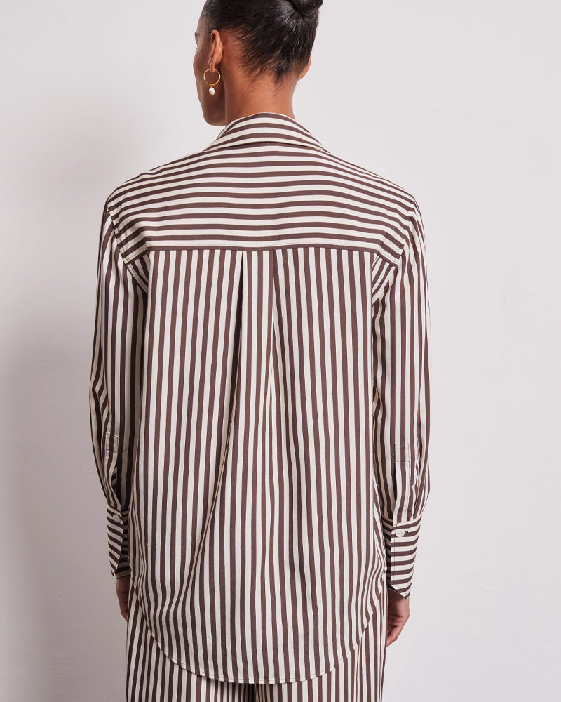 Vivere Lois Oversized Shirt - Brown/Cream Stripe