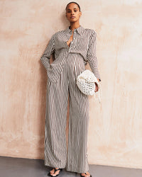 Vivere Lois Oversized Shirt - Brown/Cream Stripe
