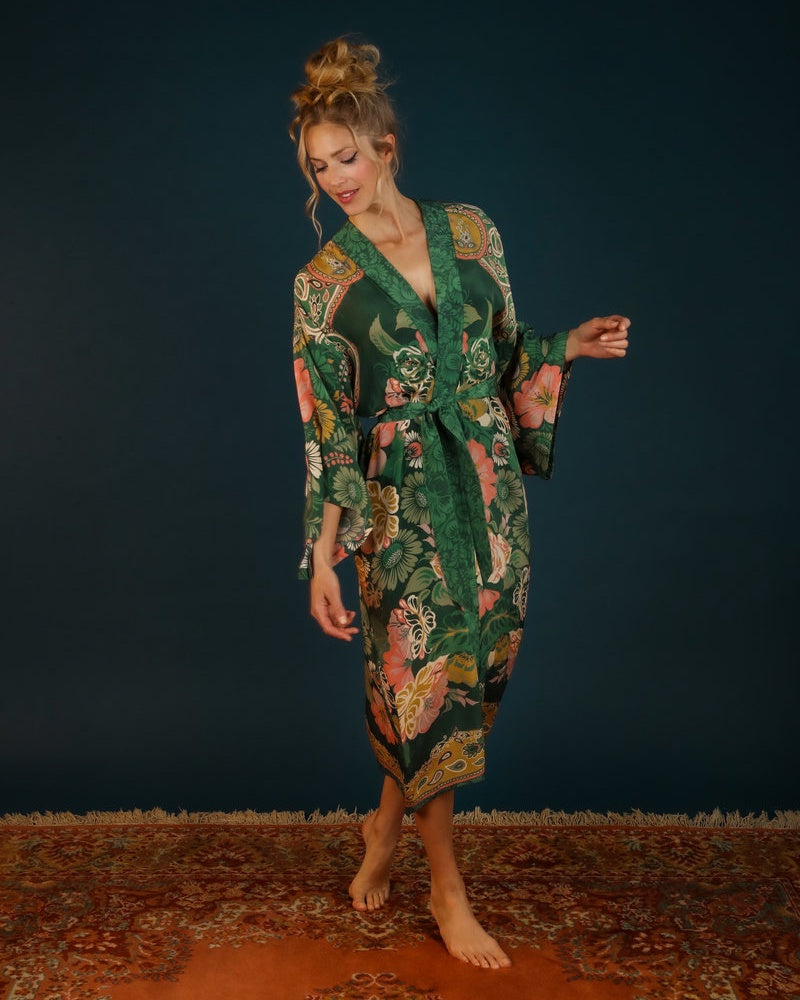 Powder Long Kimono Gown - Floral, Green Damsel Chiswick Powder Long Kimono Gown - Floral, Green Damsel Chiswick