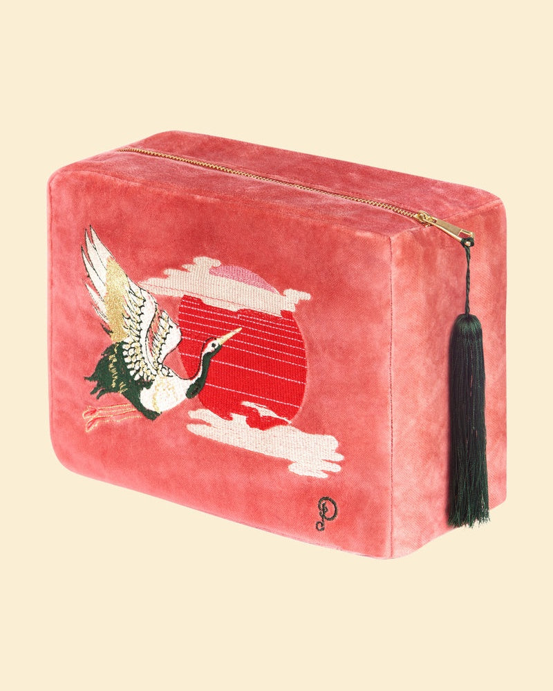 Powder Velvet Washbag - Crane at Sunrise