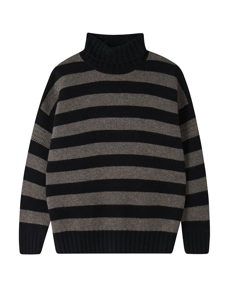 Jumper 1234 Stripe Breton Rollneck Jumper - Black/Grey