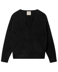 Jumper 1234 Brushed Boxy Vee Jumper - Black