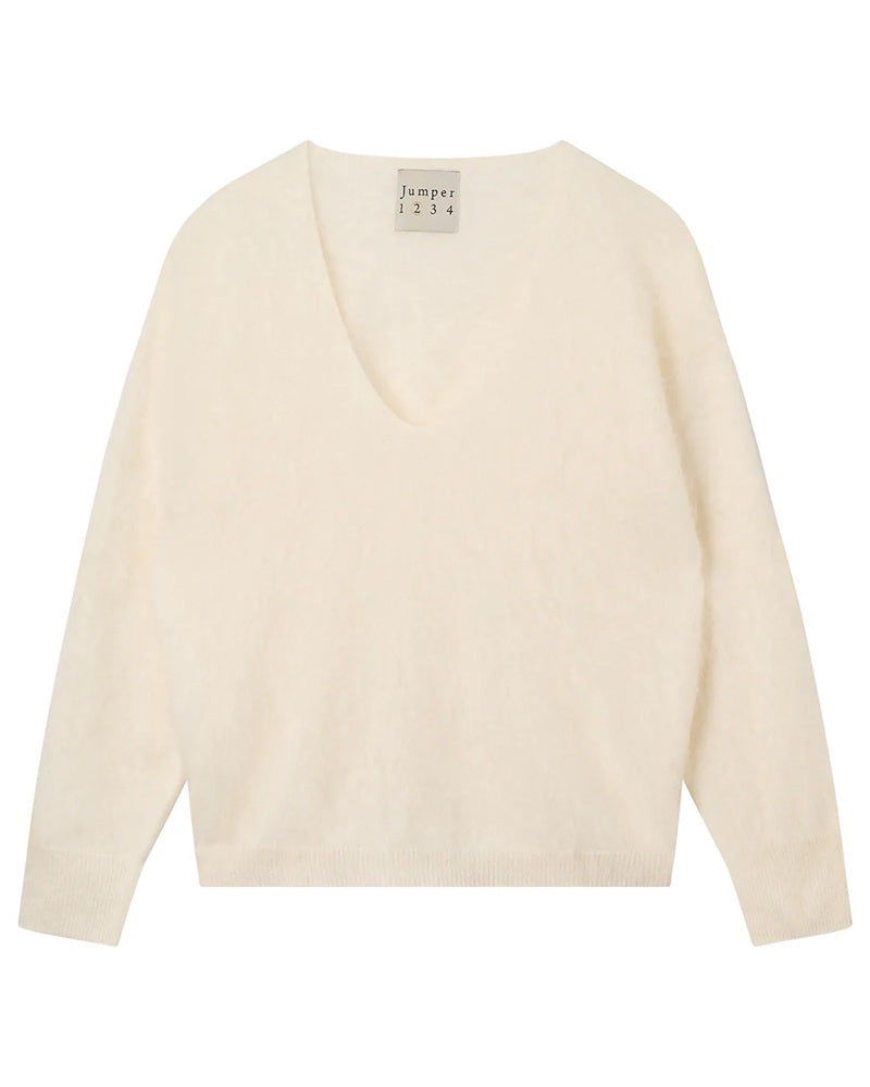 Jumper 1234 Brushed Boxy Vee Jumper - Ecru