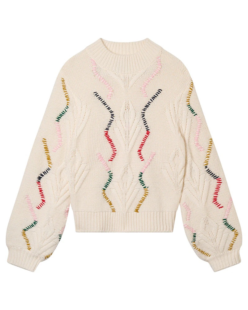 Jumper 1234 Overstitch Cable Turtle - Cream