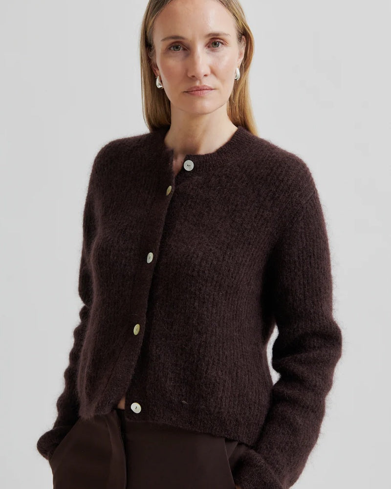 Second Female Andrea Rib L/S Cardigan - Chocolate Plum