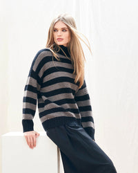 Jumper 1234 Stripe Breton Rollneck Jumper - Black/Grey