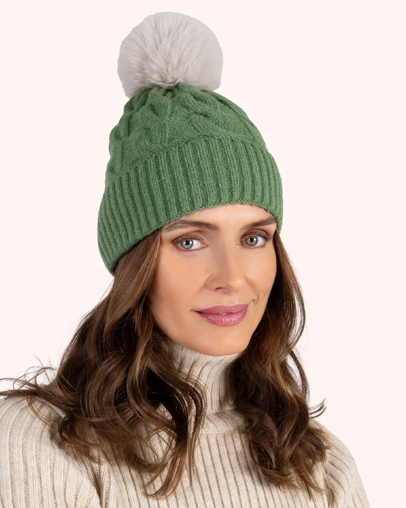 Powder Elise Bobble Hat - Sage/Cream