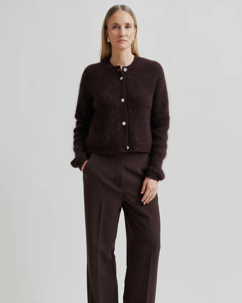 Second Female Andrea Rib L/S Cardigan - Chocolate Plum
