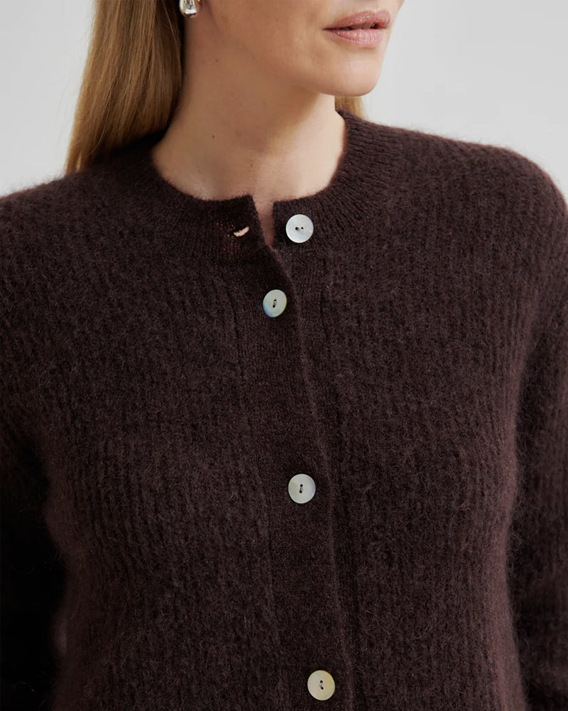 Second Female Andrea Rib L/S Cardigan - Chocolate Plum