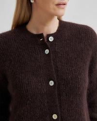 Second Female Andrea Rib L/S Cardigan - Chocolate Plum