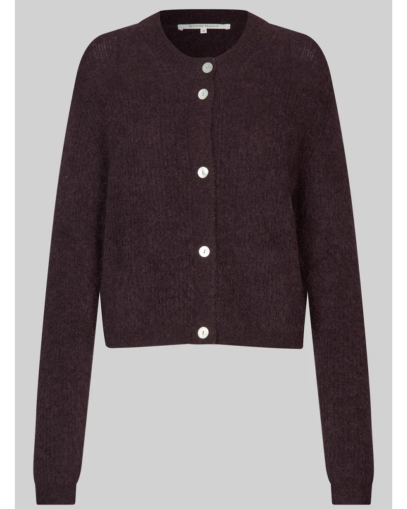 Second Female Andrea Rib L/S Cardigan - Chocolate Plum
