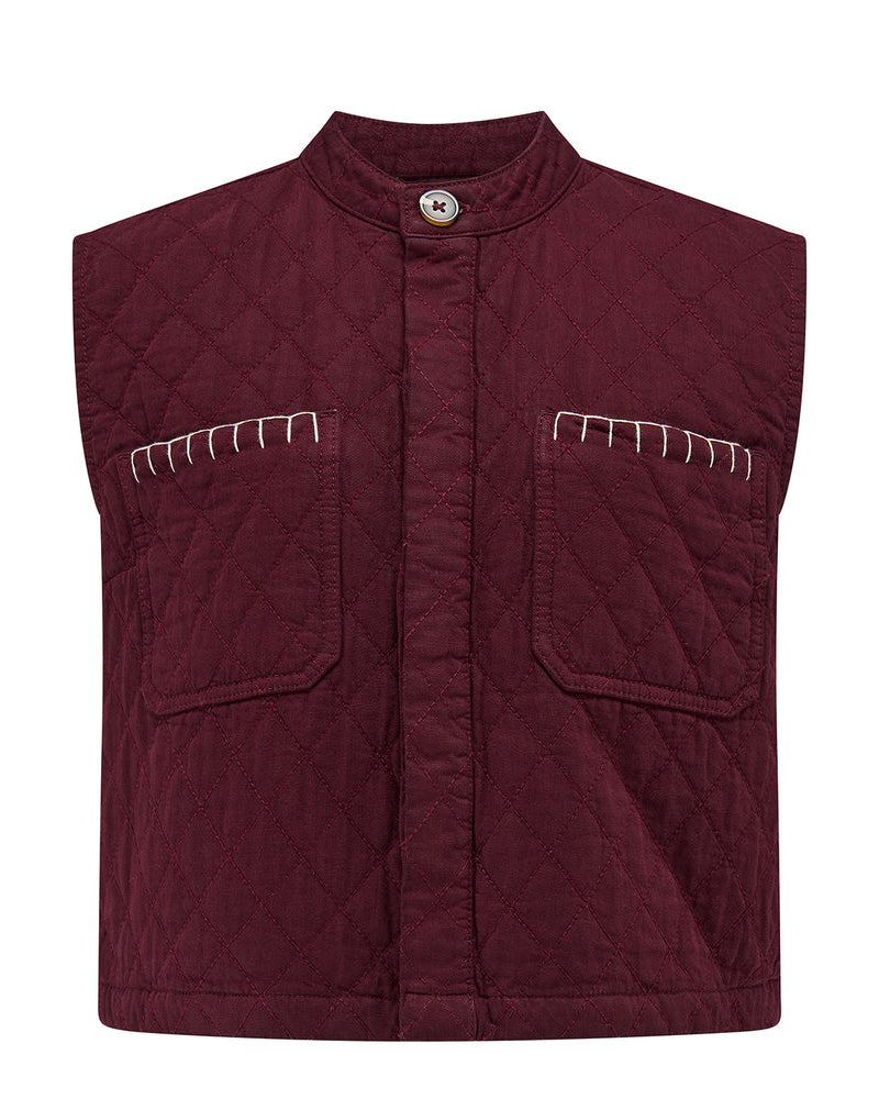 Seventy and Mochi Quilted Pablo Vest - Mulberry