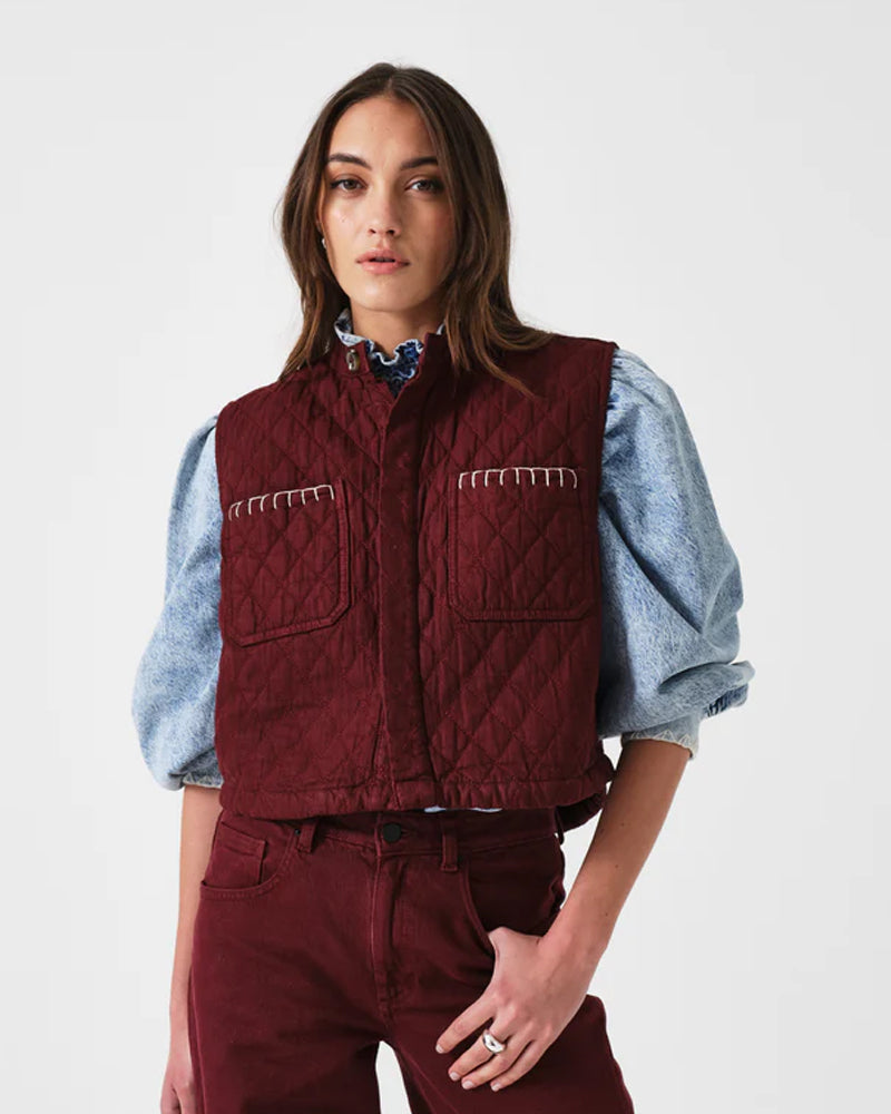 Seventy and Mochi Quilted Pablo Vest - Mulberry