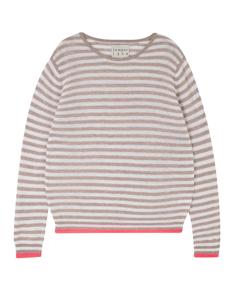 Jumper 1234 Little Stripe Crew Jumper - Light brown/Lily/Cerise