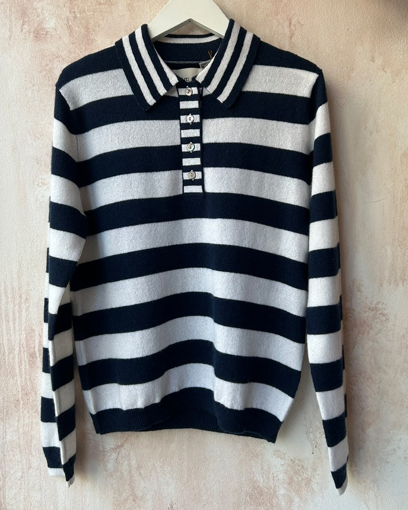 Jumper 1234 Mixed Stripe Polo - Navy/Lily