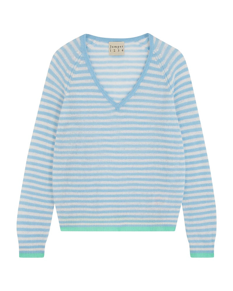 Jumper 1234 Little Stripe Vee Jumper - Blue/Cream