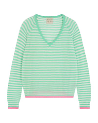 Jumper 1234 Little Stripe Vee Jumper - Green/Cream