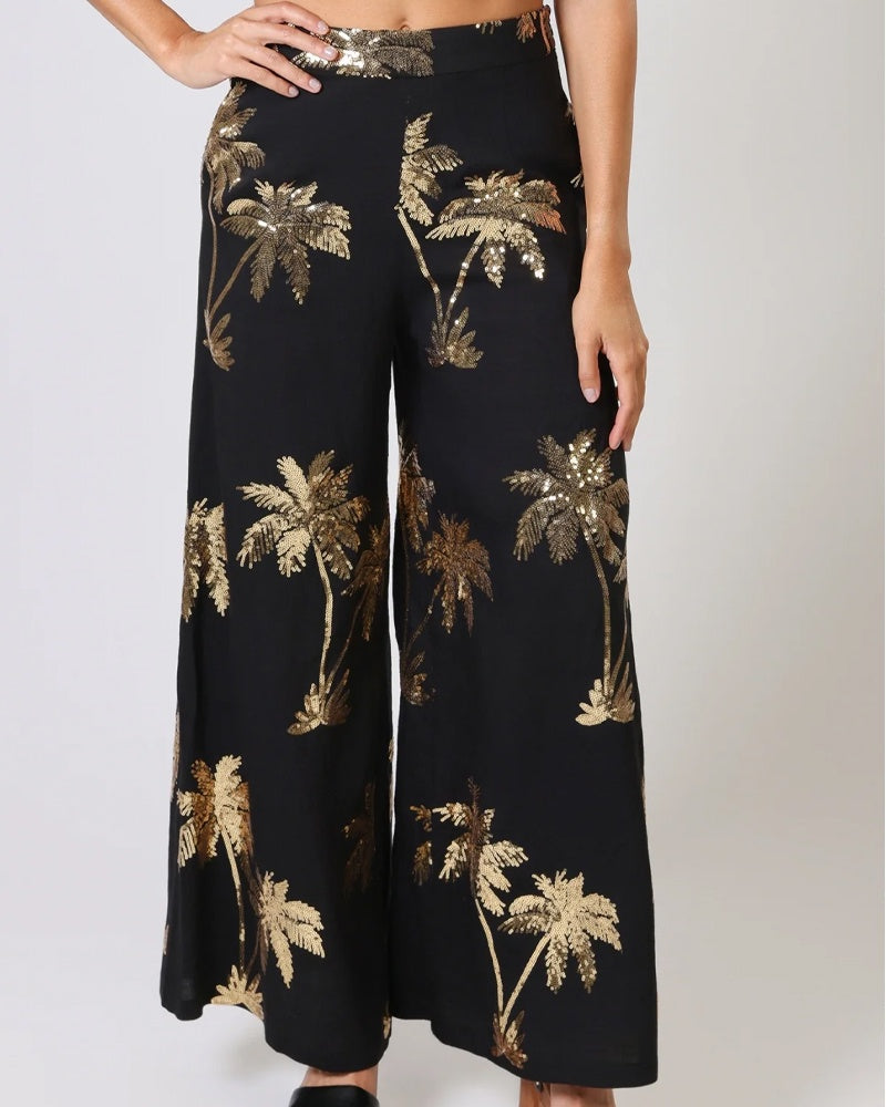 Traffic People Rene Trousers - Black with Gold Palms