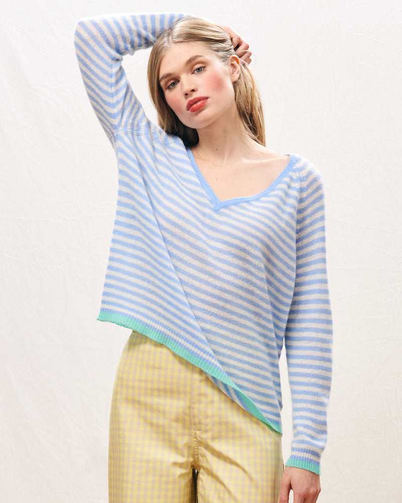 Jumper 1234 Little Stripe Vee Jumper - Blue/Cream