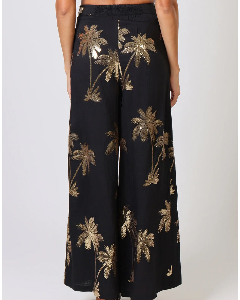 Traffic People Rene Trousers - Black with Gold Palms