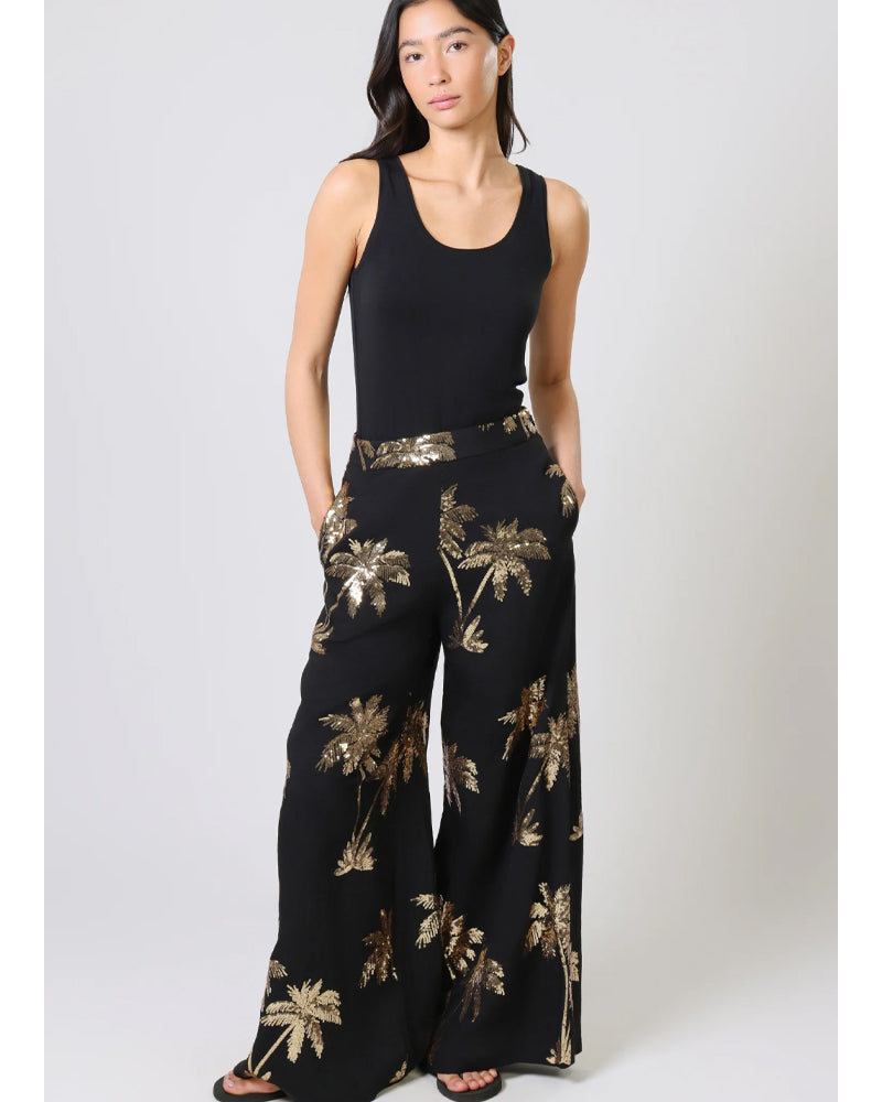 Traffic People Rene Trousers - Black with Gold Palms