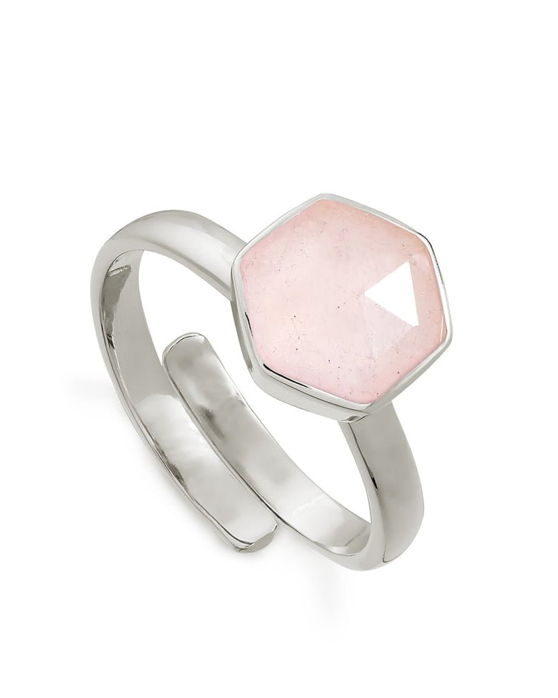 SVP rose quartz hexagonal ring is available to buy online from Damsel in Chiswick