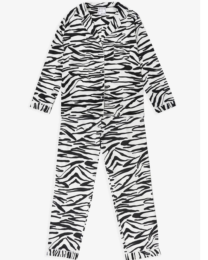 Breathe and Protect Organic Cotton Pyjamas -Monochrome Tiger Print