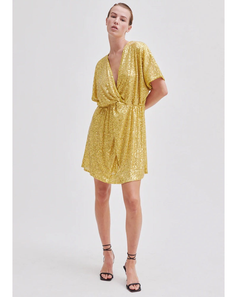 Second Female Shine On Mini Dress - Yellow